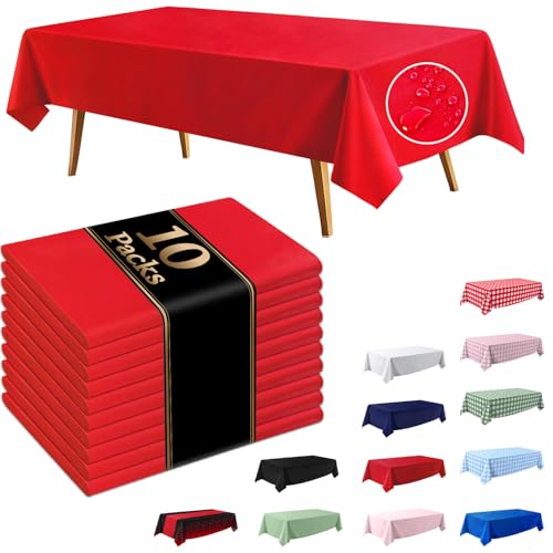 10 Pack Red Disposable Waterproof Tablecloths 54x108 Inches for Parties & Events