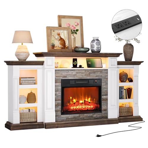 72-Inch LED Electric Fireplace TV Stand with Outlets & Storage