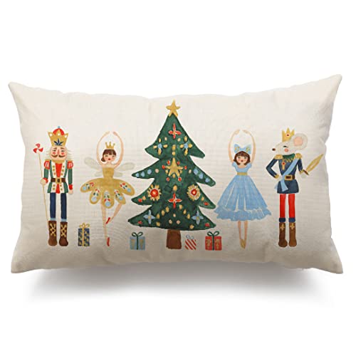 Merry Christmas Throw Pillow Cover 12x20 Inch Nutcracker Winter Holiday Decor A2