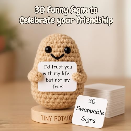 Handmade Crochet Potato Emotional Support Gift with 30 Sassy Message Cards