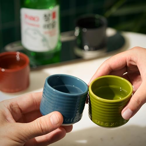 Viski Ceramic Soju Cups Set of 4 – 4 oz Colorful Modern Drinkware