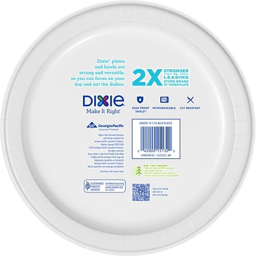 Dixie Large Paper Plates - 10 Inch, 26 Count | Microwave-Safe, Soak-Proof & Cut Resistant