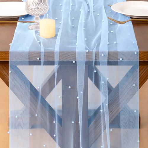 Sheer Pearl Gauze Table Runner 10FT - Rustic Tulle Decor for Weddings