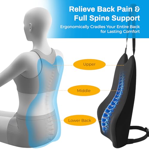 Lumbar Support Pillow for Car - Memory Foam Back Relief with Adjustable Straps