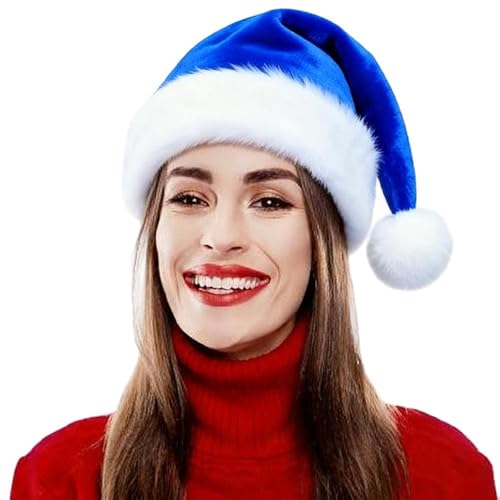 Blue Christmas Hats Plush Velvet Santa Hats for Adults & Kids - Holiday Party Supplies