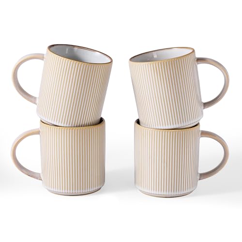 Famiware Cappuccino White 16 oz Coffee Mug Set of 4 - Handcrafted, Stackable, Dishwasher & Microwave Safe