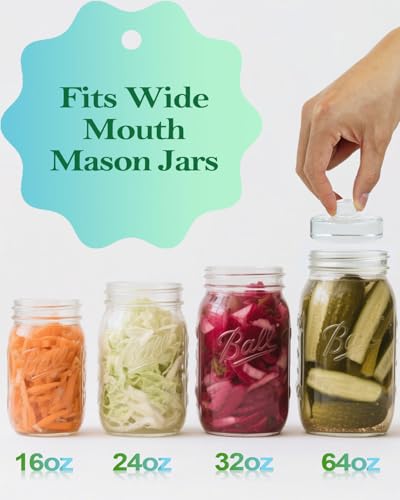 Glass Fermentation Weights 2-Pack for Wide Mouth Mason Jars, 7.1oz Heavy Clear Glass Pickle Weights with Easy Grip