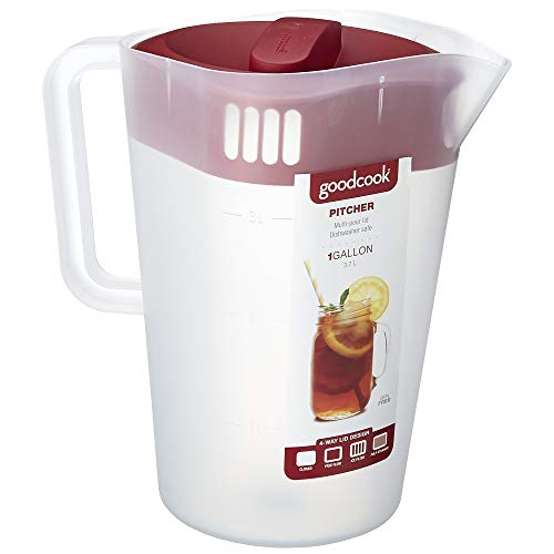 1 Gallon Plastic Beverage Pitcher with 4-Way Straining Lid & Markings