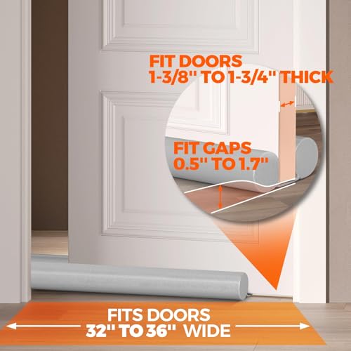 Under Door Draft Stopper - 36 Inch Adjustable Noise & Air Blocker (Gray)
