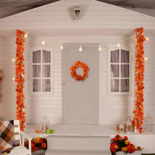 12-Pack Artificial Fall Leaf Garland - 7ft Silk Maple Leaf Vines Decor