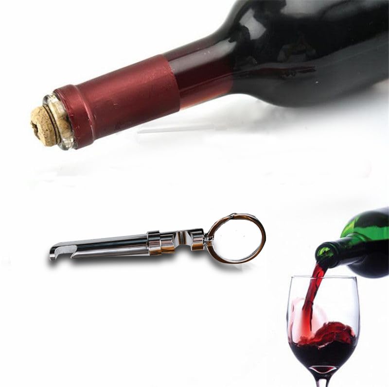 Silver Mini 3-in-1 Keychain Corkscrew & Bottle Opener - Portable Wine & Beer Tool