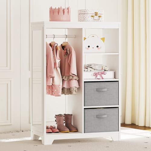 Kids Dress Up Armoire with Storage Bins and Full Length Mirror