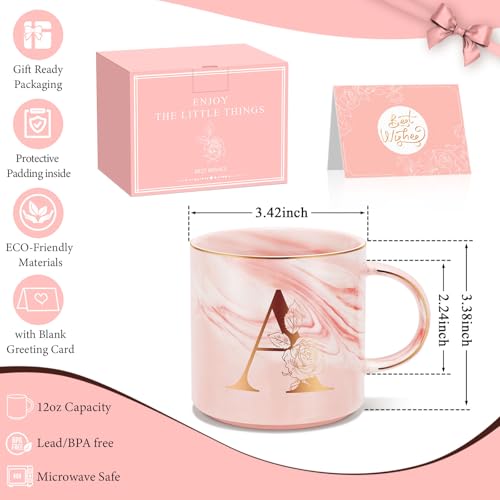 Uwingess A Personalized Initial Mug with Gift Box - Pink Marble Coffee Cup for Women