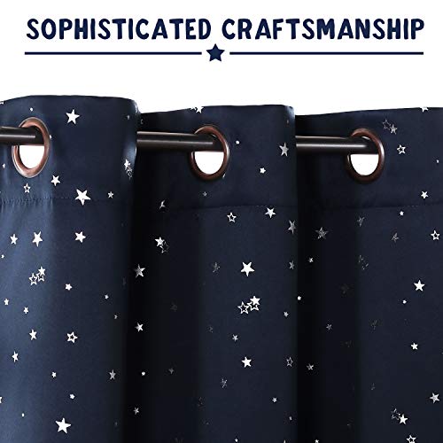 Blackout Star Print Kids Curtains, Thermal Insulated Window Drapes, 52x84