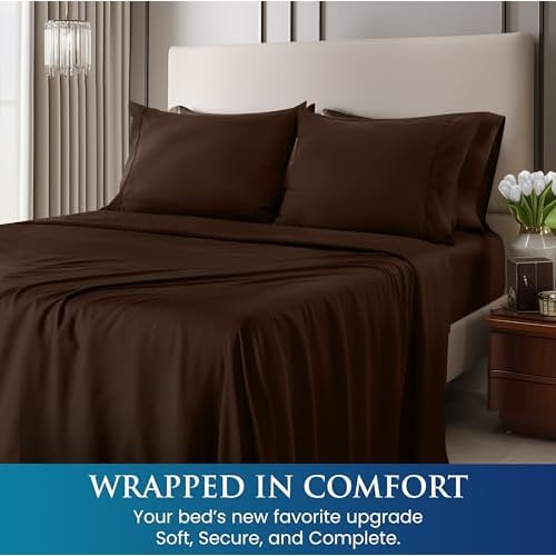 Utopia Bedding Queen Sheet Set - Brushed Microfiber - Soft Bed Sheets for Queen Size Bed Set - Includes 1 Fitted, 1 Flat, & 2 Pillow Cases - Deep Pocket (Brown)