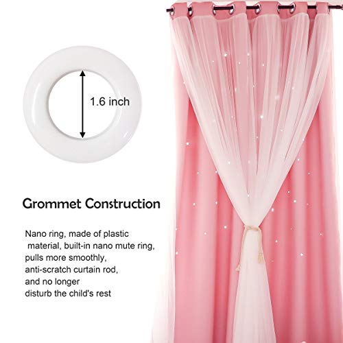 Double Layer Star Cut Out Blackout Curtains, Pink 52 x 63 Inch Panels
