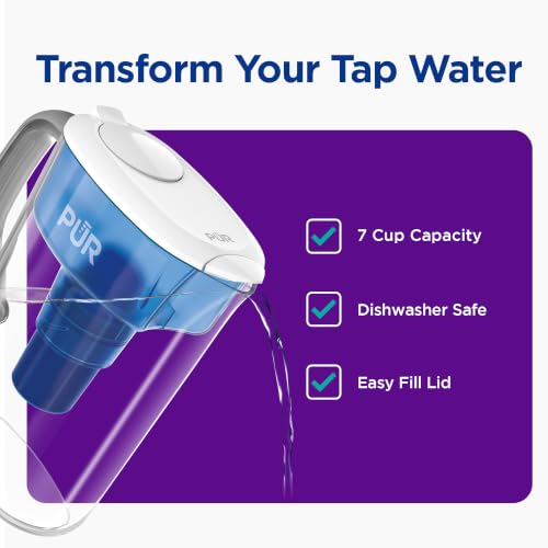 PUR 7-Cup Water Filter Pitcher with Filter - White, NSF Certified