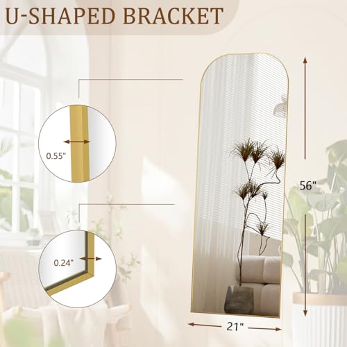 56" x 21" Full Length Floor Mirror with Stand, Shatterproof Arched Mirror