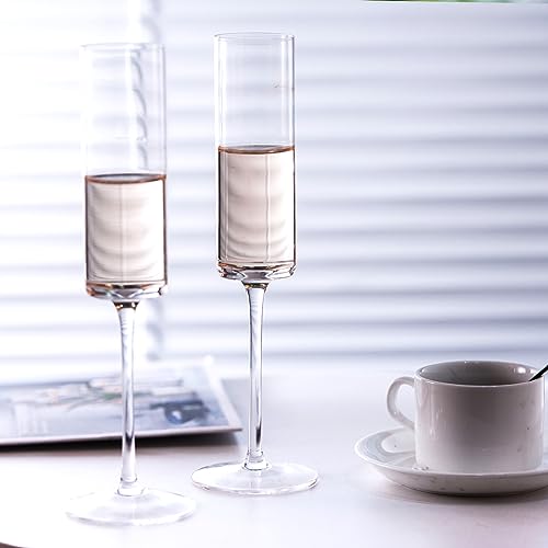 Hand-Blown Crystal Champagne Flutes - 6.5 oz Elegant Stemware Set of 6