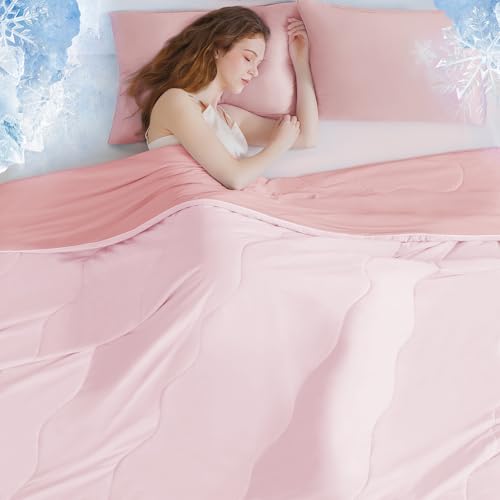 BEAUTEX Queen Cooling Comforter - Lightweight Blanket for Hot Sleepers, Pink