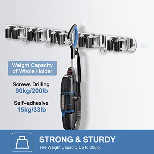 2 Pack Stainless Steel Broom and Mop Holder Wall Mount Organizer