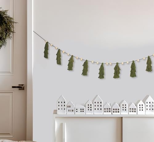 Pastel Christmas Tassel Garland with Wood Beads - Holiday Decor for Mantel & Kids Room