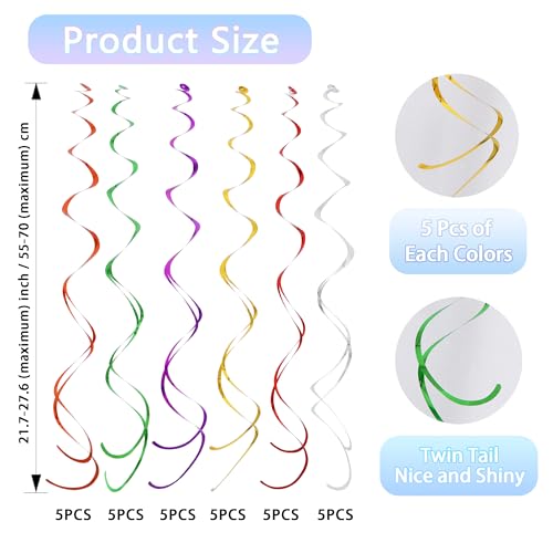 BEISHIDA Rainbow 30Pcs Hanging Swirls Decorations for Wedding Christmas Party
