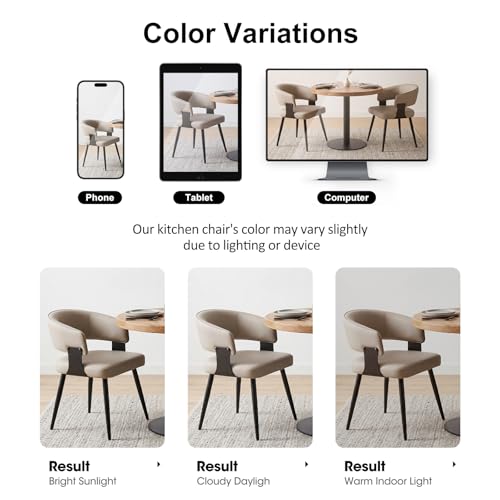 Modern Upholstered Dining Chairs, Set of 4, Warm Gray Curved Kitchen Chairs