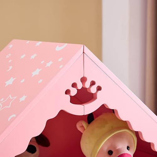 Kids Dollhouse Dress Up Storage Wardrobe with Mirror and Hanging Rod