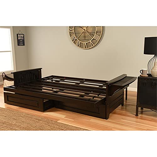 Queen Futon Sofa Bed with Storage Drawers and Charcoal Linen Mattress