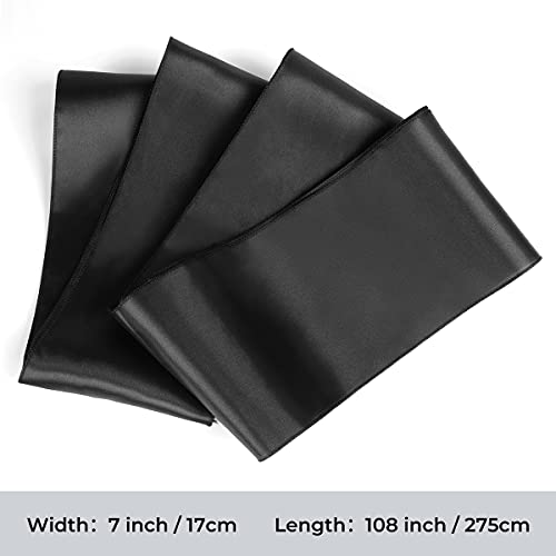 50-Pack Black Satin Chair Sashes - 7 x 108 Inch Ribbon Ties for Wedding & Party