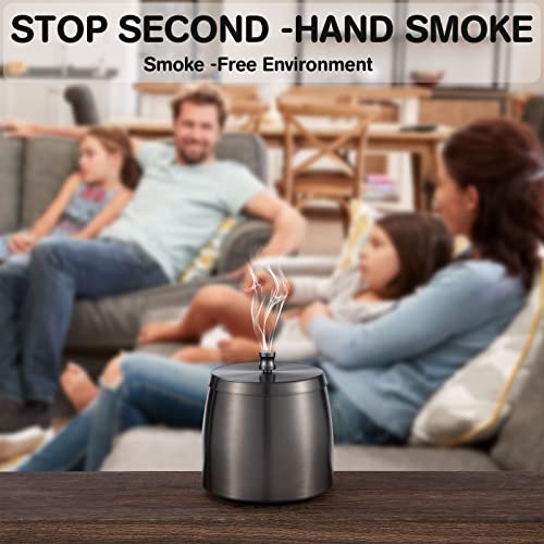 XL Stainless Steel Outdoor Ashtray with Lid - Windproof & Smokeless Design