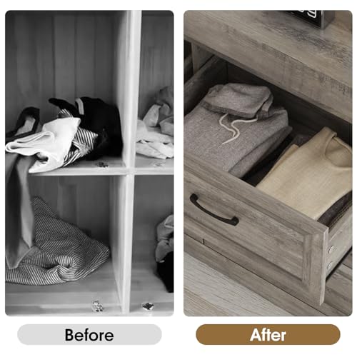 6-Drawer Wood Dresser with Charging Station, Ash Grey Bedroom Organizer