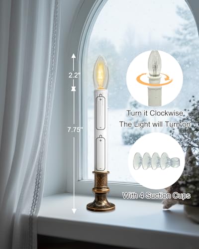 SUNSGNE C26 LED Battery Operated Flameless Window Candles with Auto Timer, 4 Pack, Antique Bronze Base