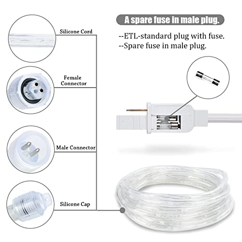 18ft LED Rope Lights, Connectable Warm White Outdoor String Lights