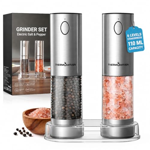 Electric Salt and Pepper Grinder Set, Rechargeable 110ml Mill with LED Light