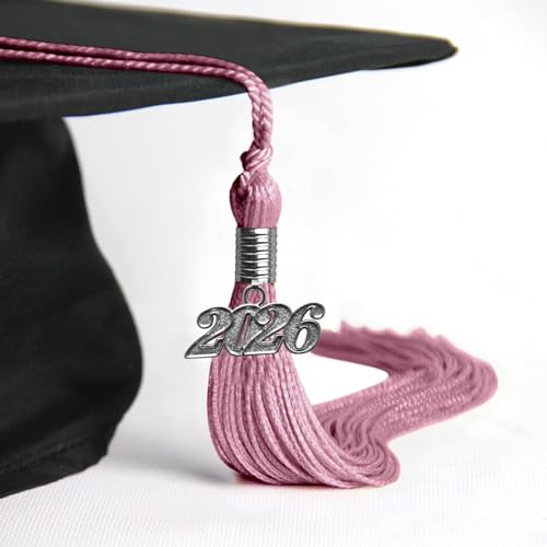 Pink Graduation Tassel with Silver 2026 Date Drop Charm