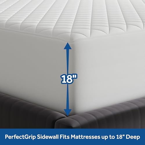 Queen Size Cotton Fitted Mattress Pad - 18 Inch Deep, Machine Washable