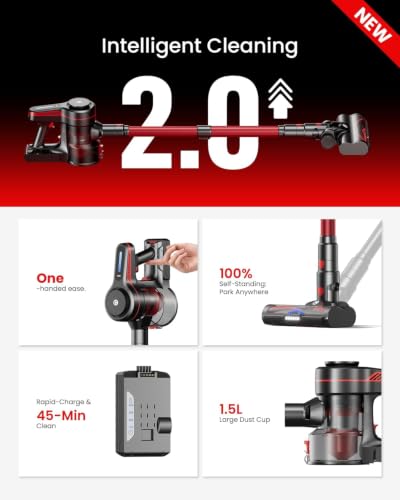 CHEBIO Cordless Stick Vacuum Cleaner, 45kPa Lightweight Rechargeable