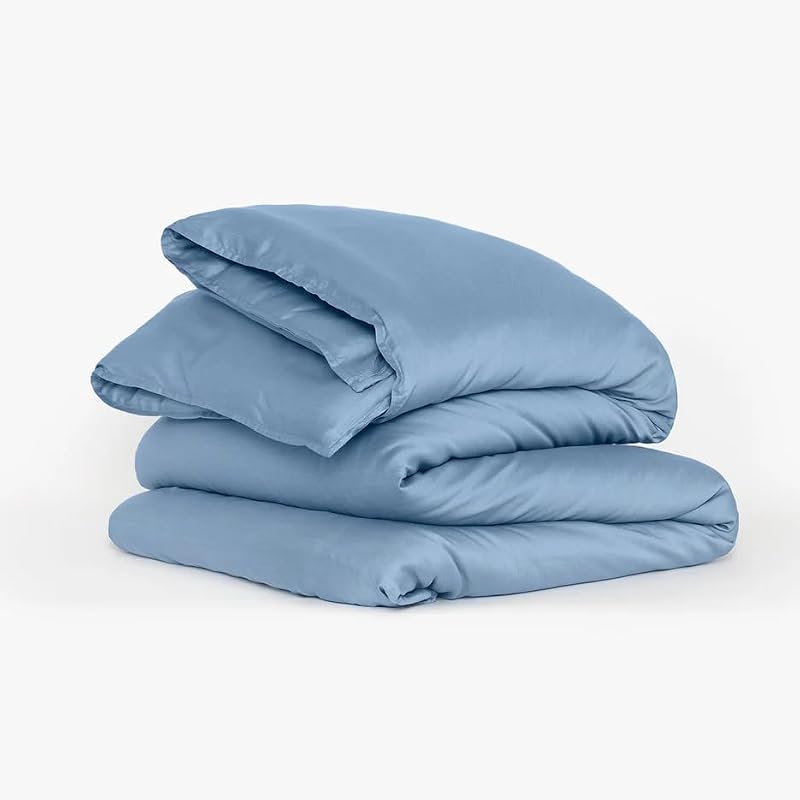 Buffy 100% Eucalyptus Lyocell Duvet Cover King Blue - Silky Soft, Naturally Dyed, Corner Ties
