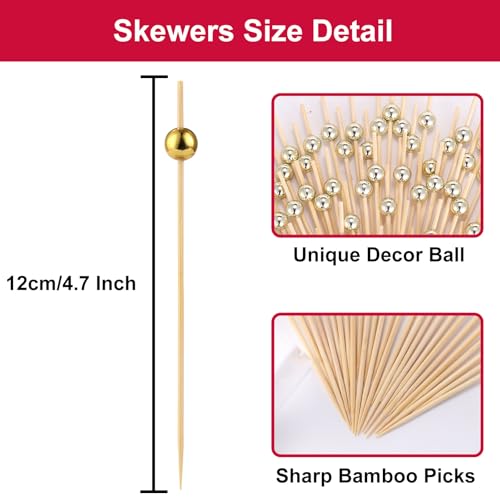 200 Pcs Cocktail Picks - 4.7 Inch Bamboo Appetizer Skewers with Gold Ball