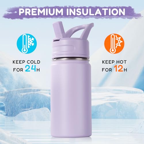 12oz Kids Insulated Stainless Steel Water Bottle with Straw, Purple