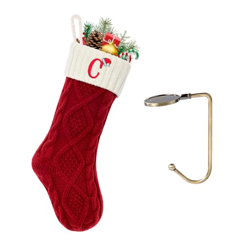 Monogram Knitted Christmas Stocking with Initial - 18" Cable Knit Fireplace Stocking