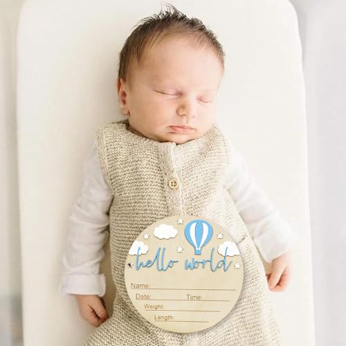 Wooden Baby Birth Announcement Sign - Hello World Newborn Keepsake