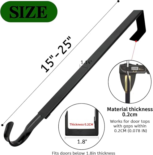 Adjustable Over the Door Wreath Hanger, 15-25 Inch Heavy Duty Metal Hook, Black