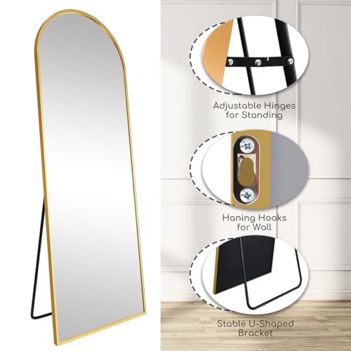 Arched Full Length Mirror 70"x26" Gold Frame Shatterproof Floor Mirror