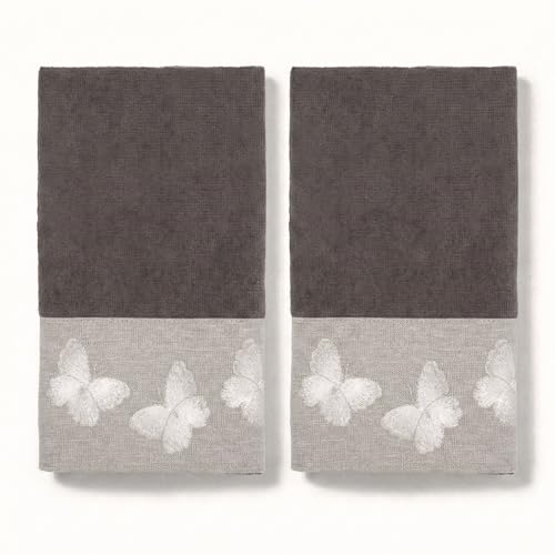Embroidered Butterfly Fingertip Towels - 100% Cotton Velour, Set of 2