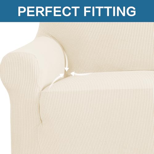 Stretch Loveseat Couch Cover, Elastic Slipcover for 58-70" Sofa, Cream