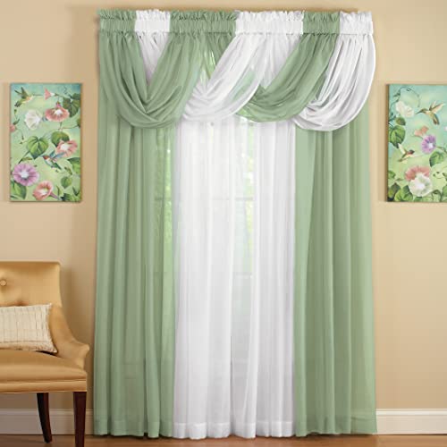 Scoop Sheer Valances - Two-Piece Rod Pocket Window Treatment, Sage