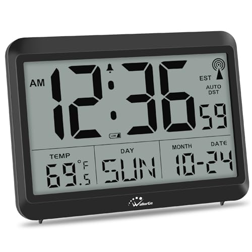 Self-Setting Atomic Digital Wall Clock with Auto DST & Temperature